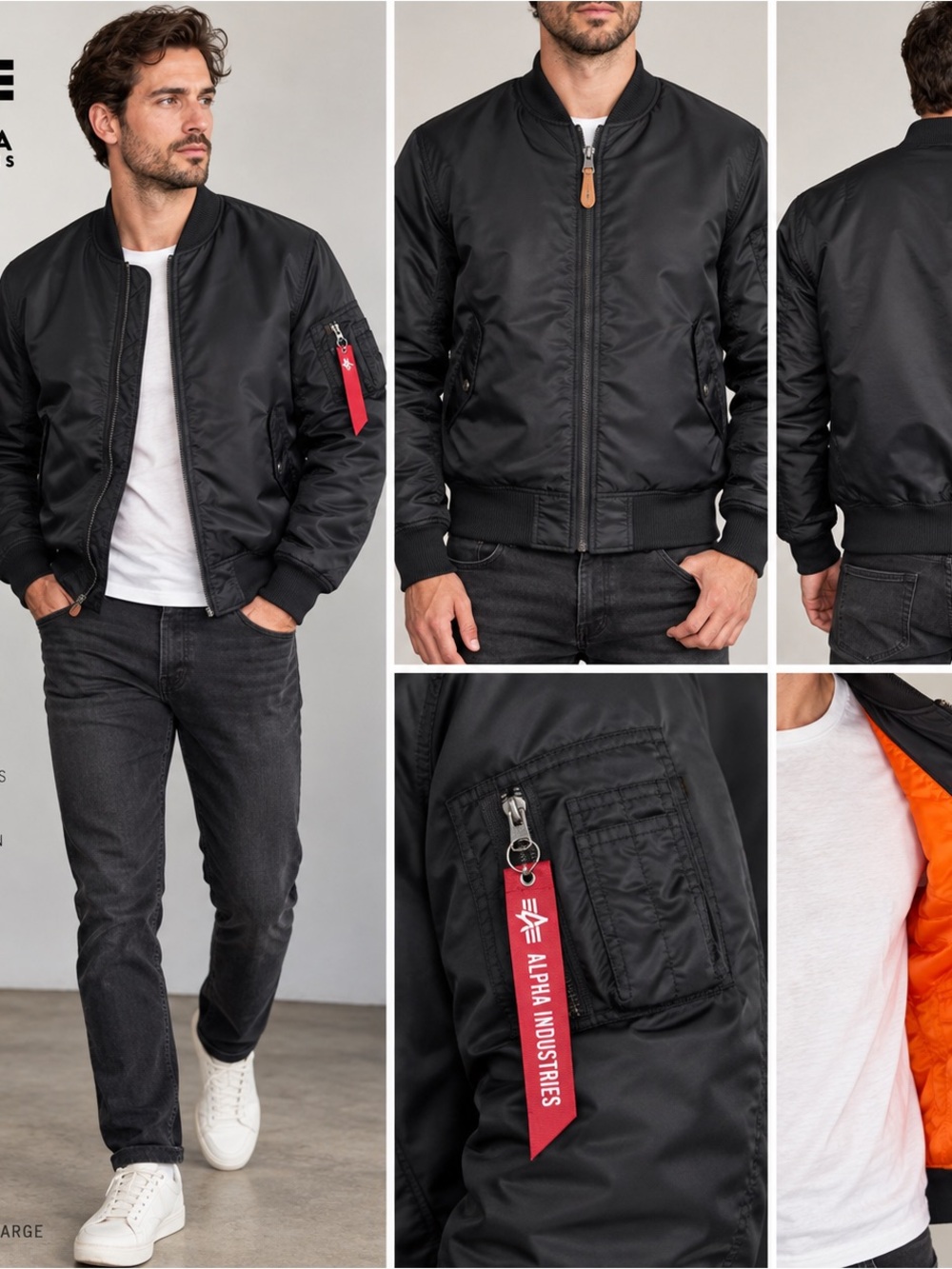 Alpha Industries MA-1 Bomber Jacket Men’s L Black Orange Flight Jacket